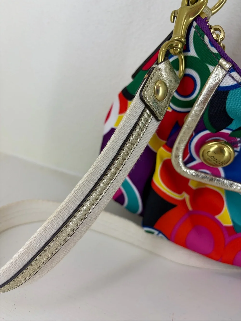 Coach Multicolor Circle-Print Shoulder Bag with Gold Hardware
